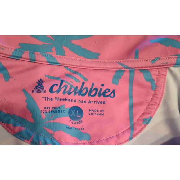 Chubbies Performance Pink/Blue Men's Palm Trees Polo Shirt Size XL - Picture 3 of 7